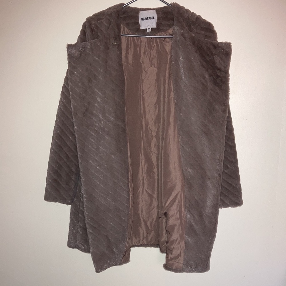 BB Dakota Brown Gray Faux Fur Swing Coat Vintage Teddy Winsford Jacket - Picture 10 of 12